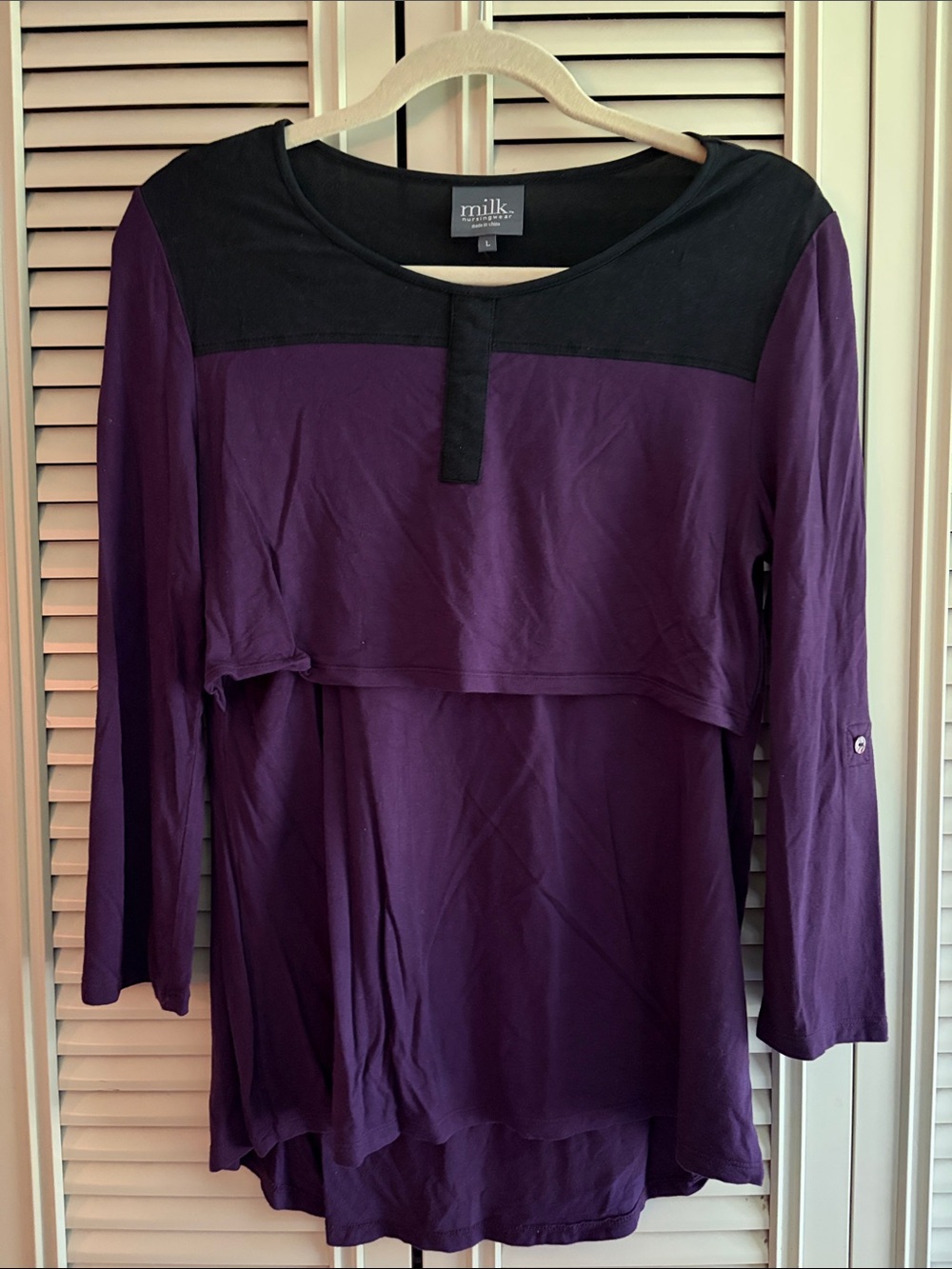 Milk Nursing Long-Sleeve Layered Top in Purple & Black